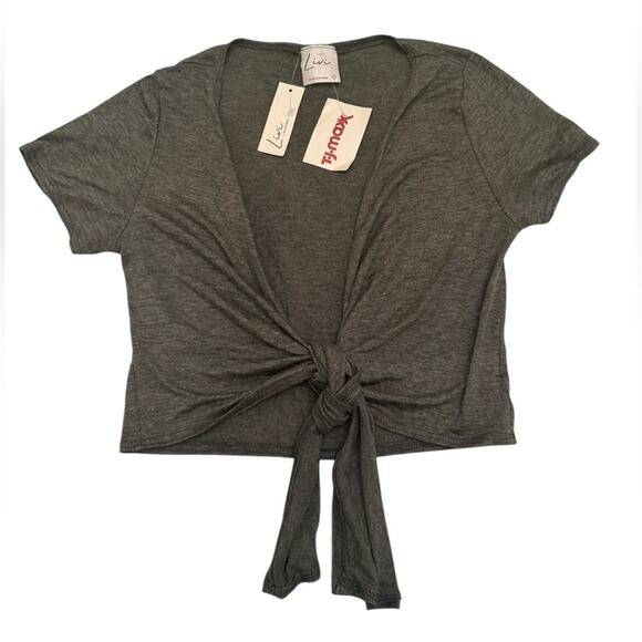 Livi Active Tops - Livi by Olivia Ray Charcoal Knot-Front Tee Size S NWT